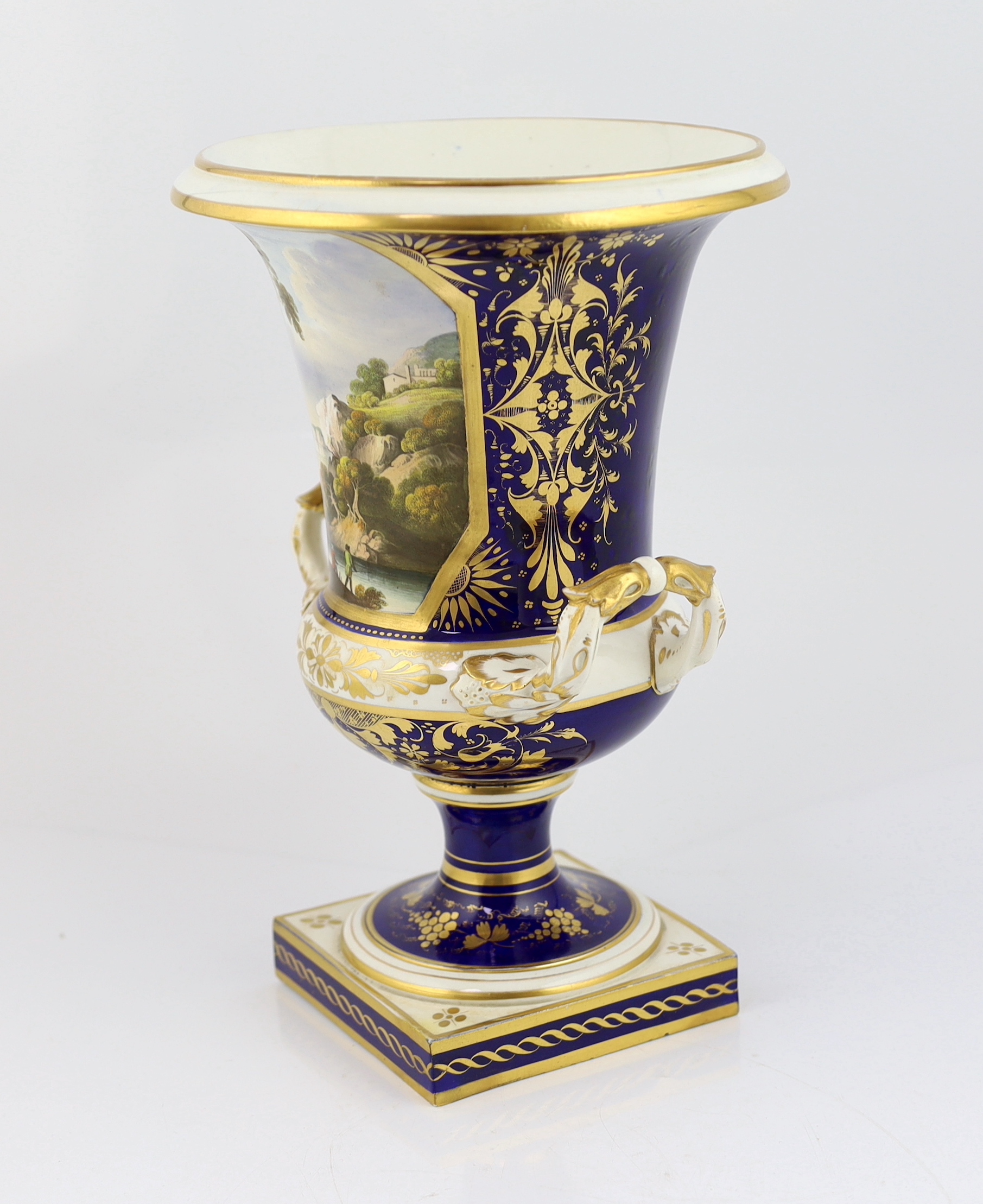 A large Bloor Derby campana landscape vase, c.1830
